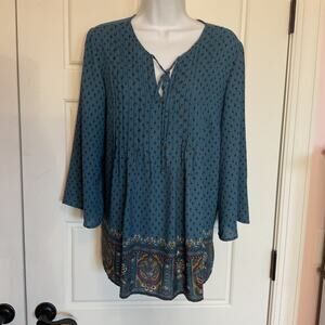 Jasmine and Juliana Blue Boho/Peasant/Hippy Tunic Pleated Top Sz M